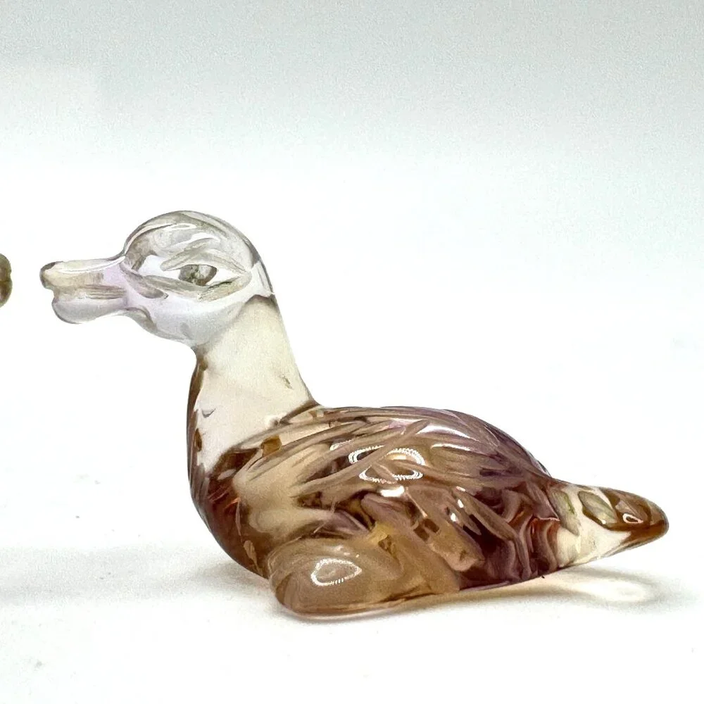 Natural Ametrine Gemstone Bird Duck Carvings .75" Set of 2 Purple Yellow - Picture 6 of 9